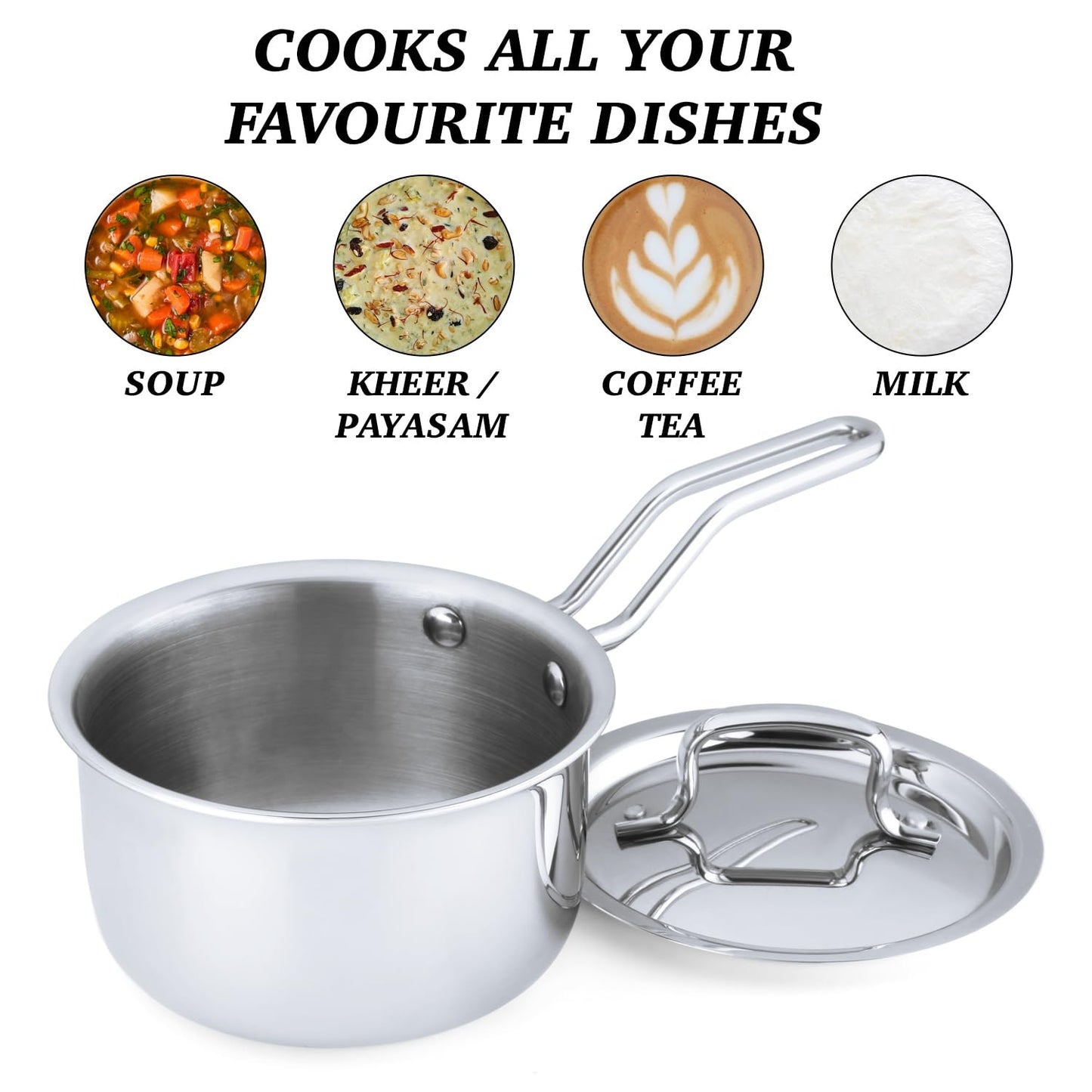 Triply Stainless Steel Saucepan with Stainless Steel Lid | Gas & Induction Base Saucepan.