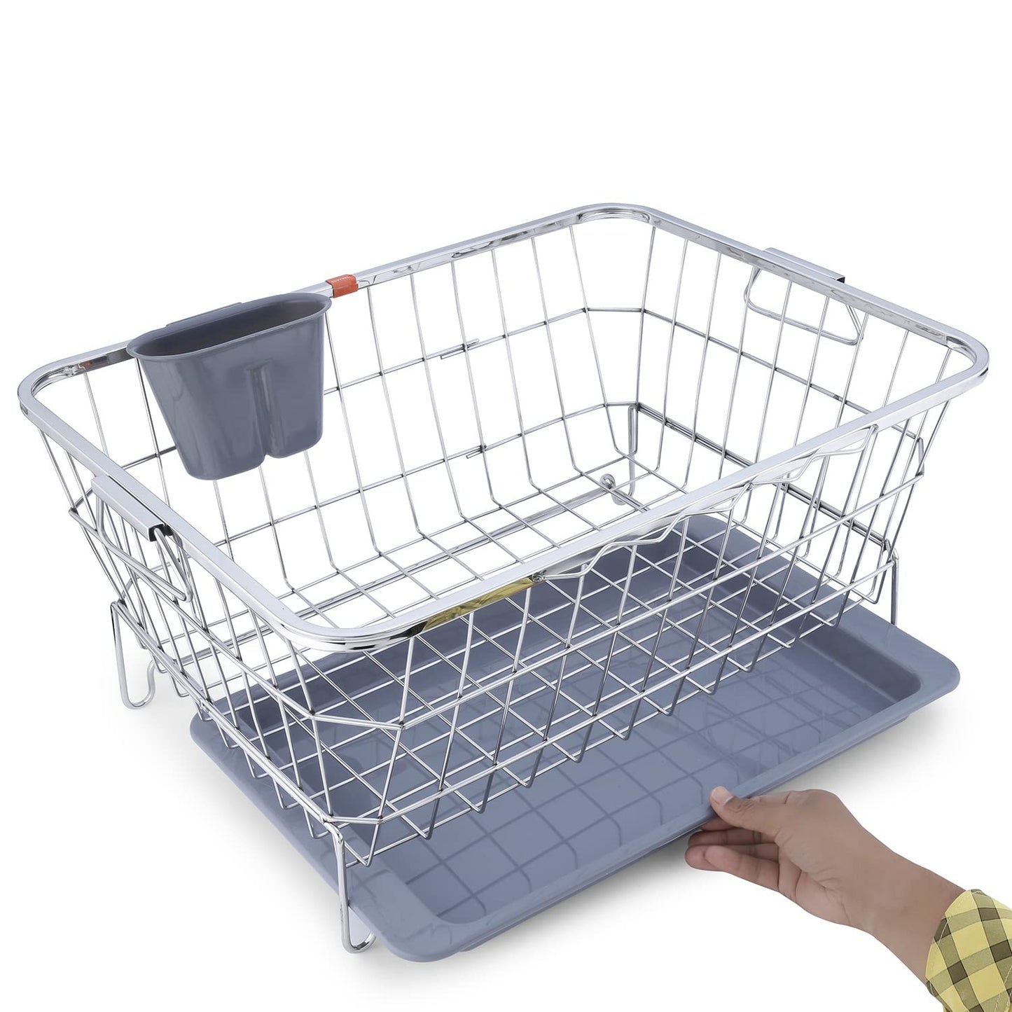 LiMETRO Steel Dish Drainer Basket With Plastic Water Collection Tray – 45 × 30 × 3 cm
