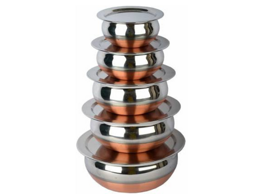 Stainless Steel Copper Bottom Handi with Lid set of 5