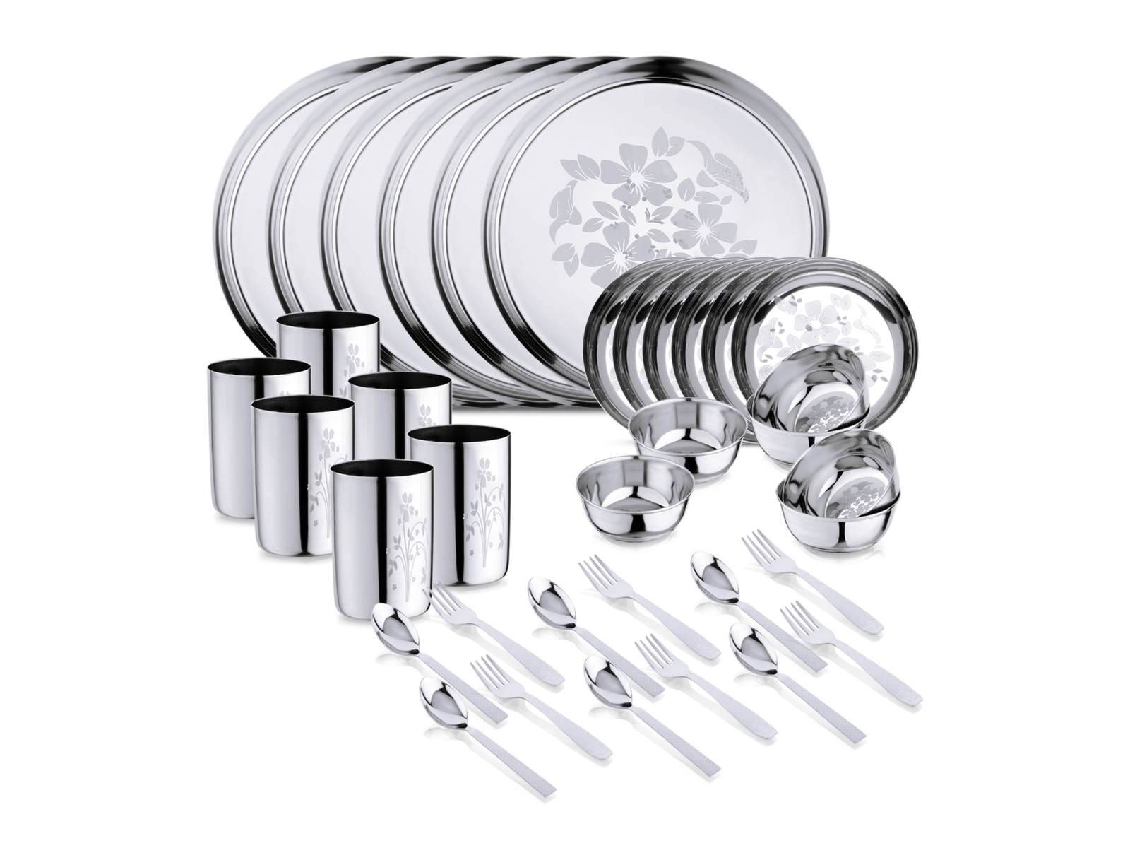 Stainless Steel Laser Print Dinner Set Pack of 36 LiMETRO STEEL