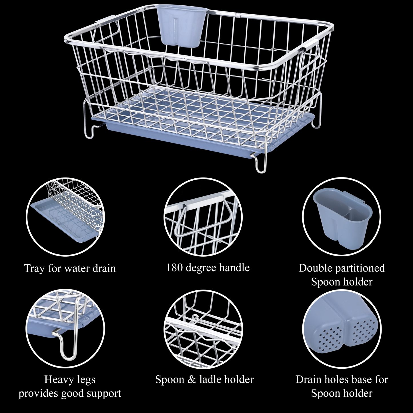 Stainless Steel Dish Drainer with Water Tray and Spoon Holder