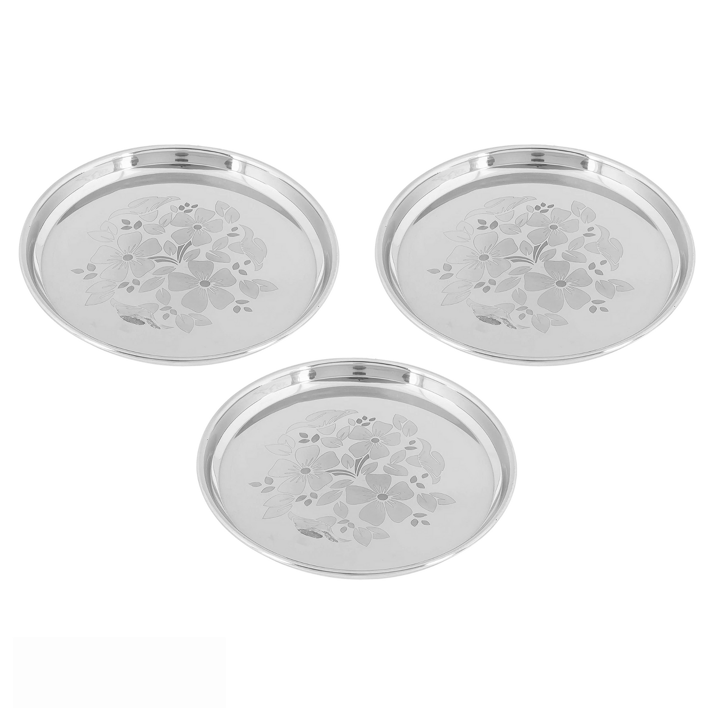 Stainless Steel Laser Printed Lunch Plates (Pack of 3)