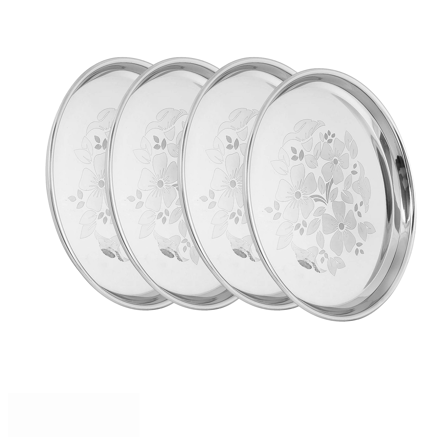 Stainless Steel Laser Printed Lunch Plates (Pack of 4)