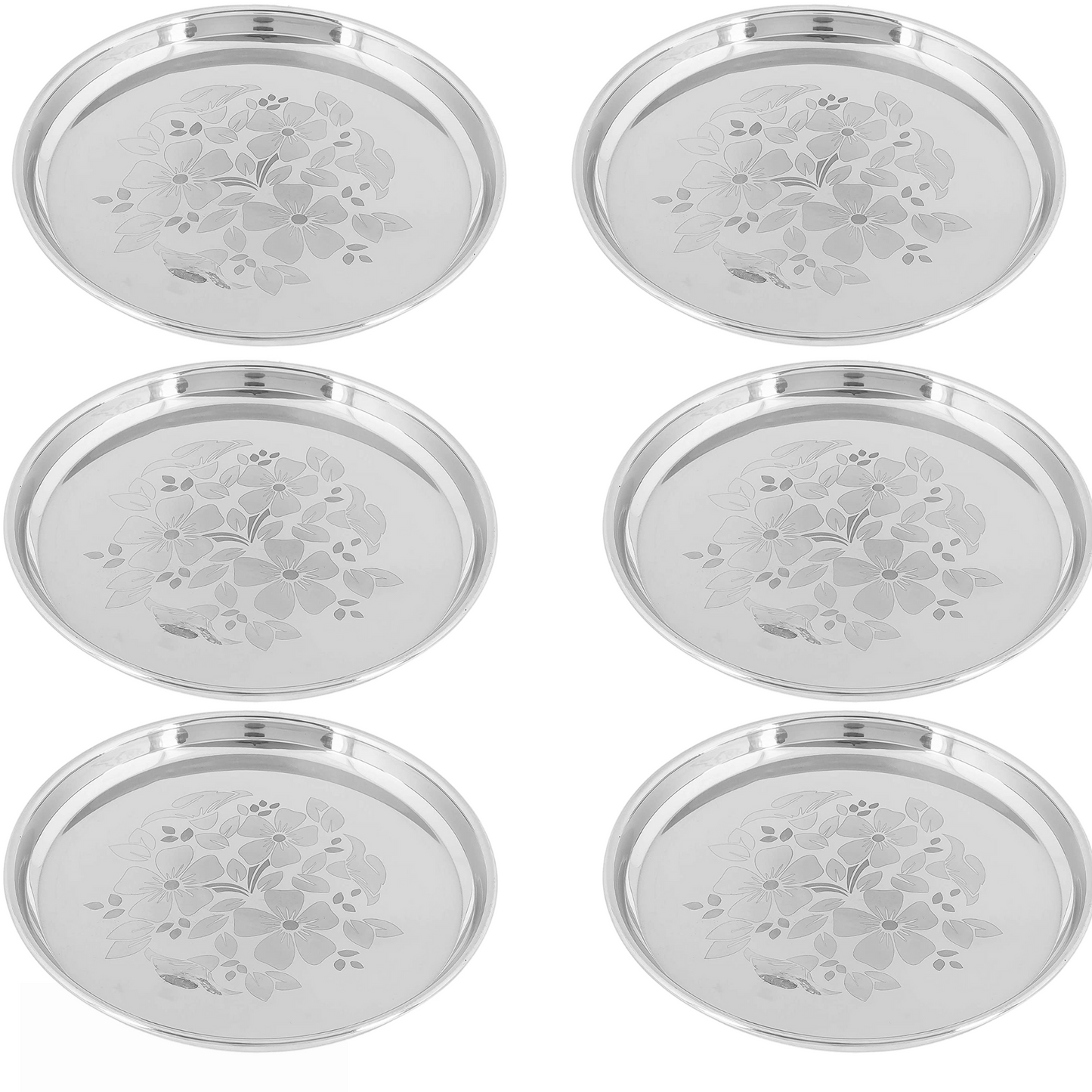 Stainless Steel Laser Printed Lunch Plates (Pack of 6)
