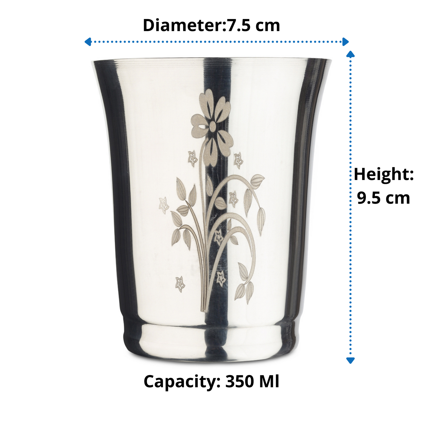 Multipurpose Stainless Steel Laser Print Serving Glasses- pack of 6 (G3) , (350 ml)