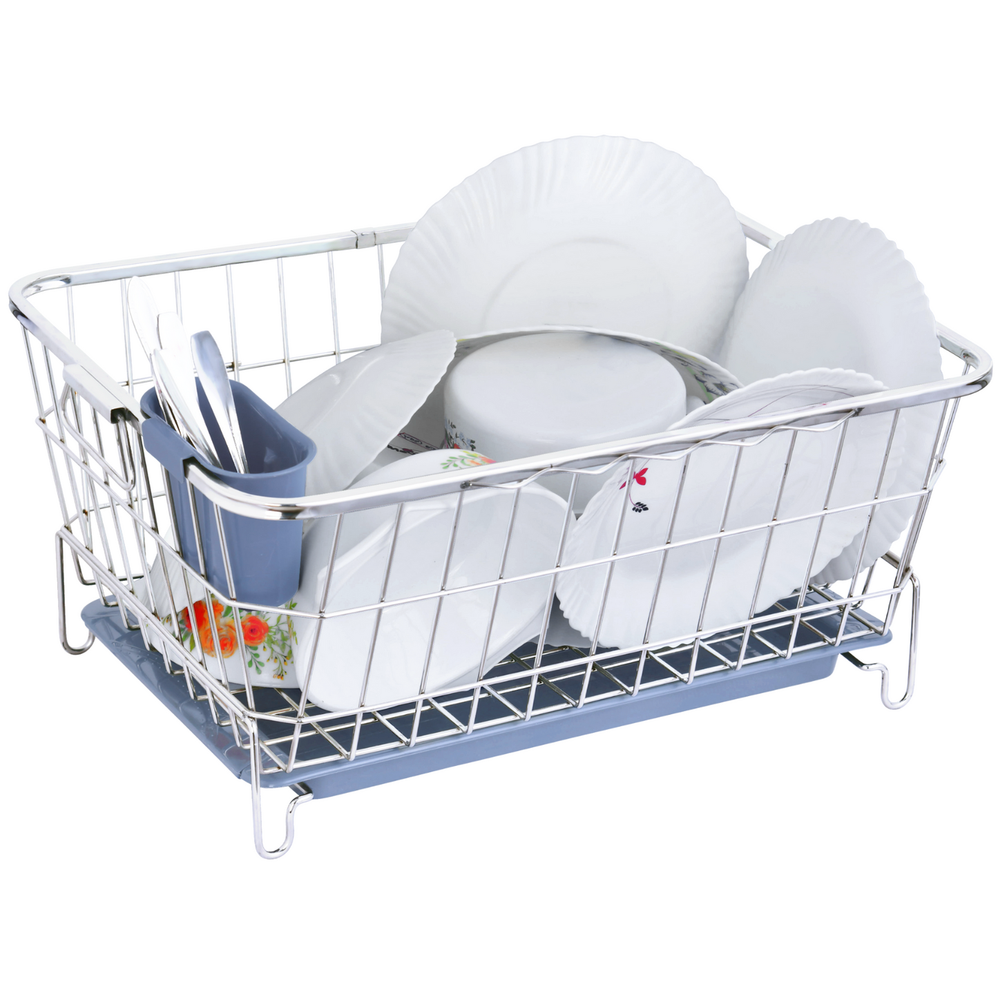 Stainless Steel Dish Drainer with Water Tray and Spoon Holder
