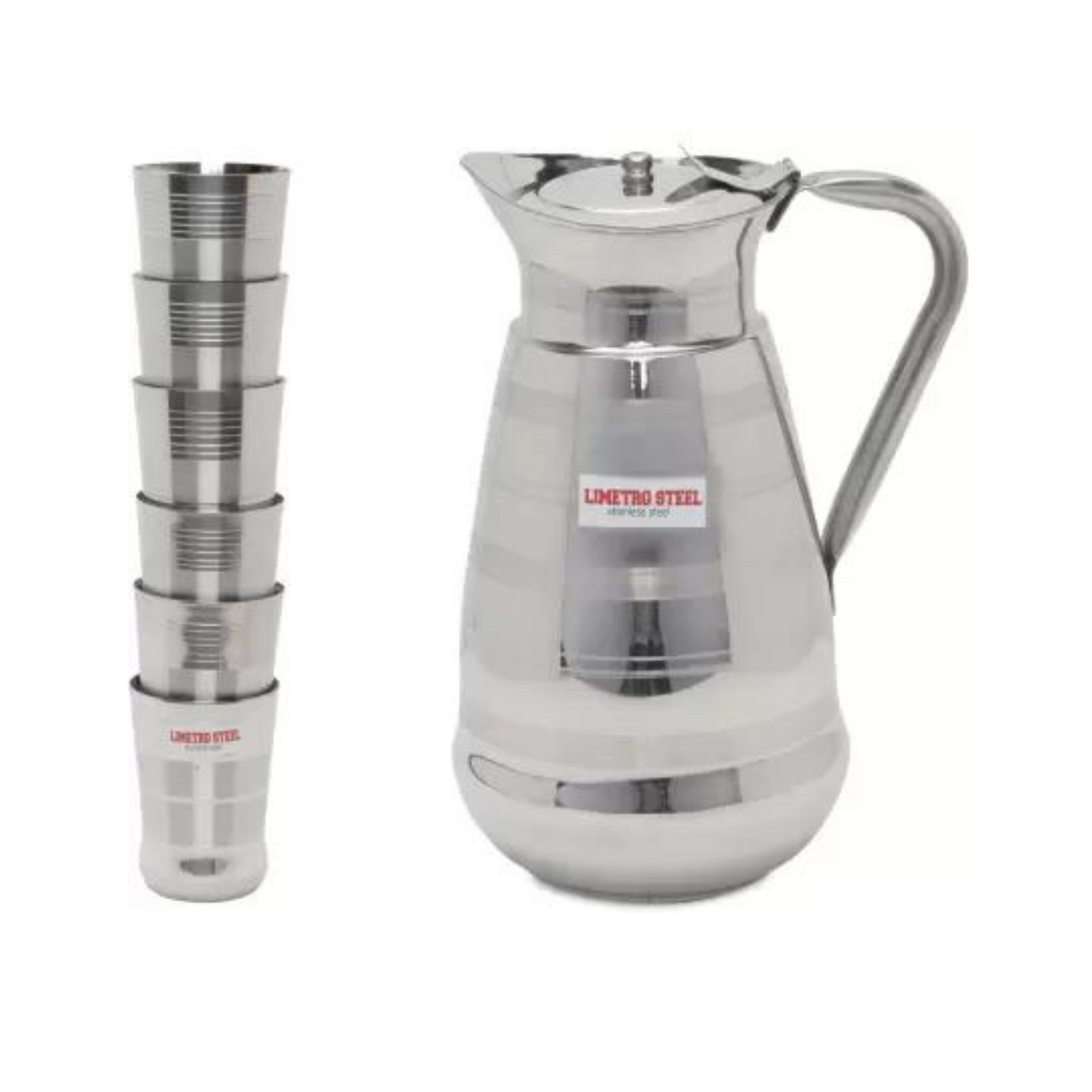 Stainless Steel Serving Jug and Glasses Set(GLASSES 6, JUG 1)