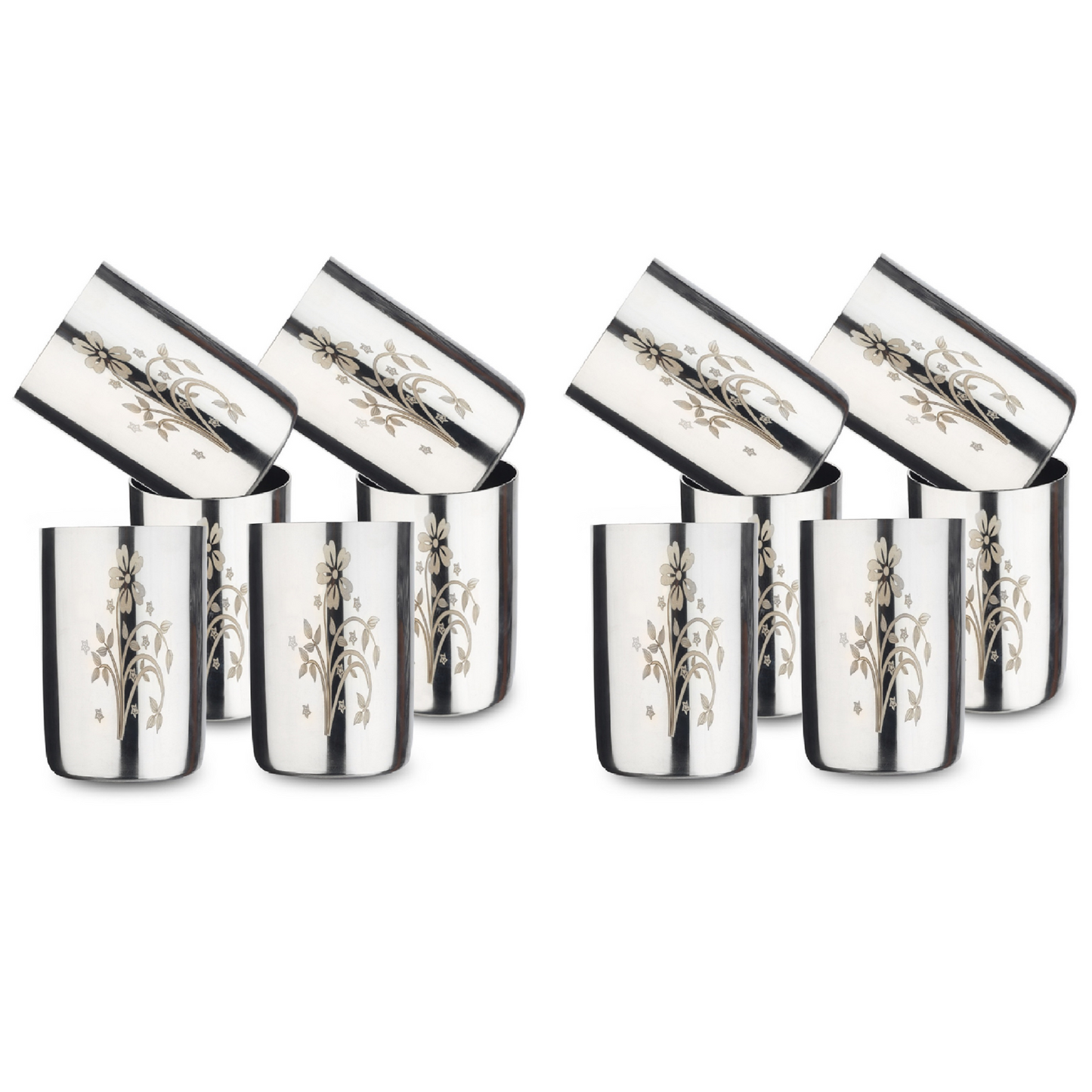 Multipurpose Stainless Steel Laser Print Serving Glasses- pack of 12 (G14) , (350 ml)