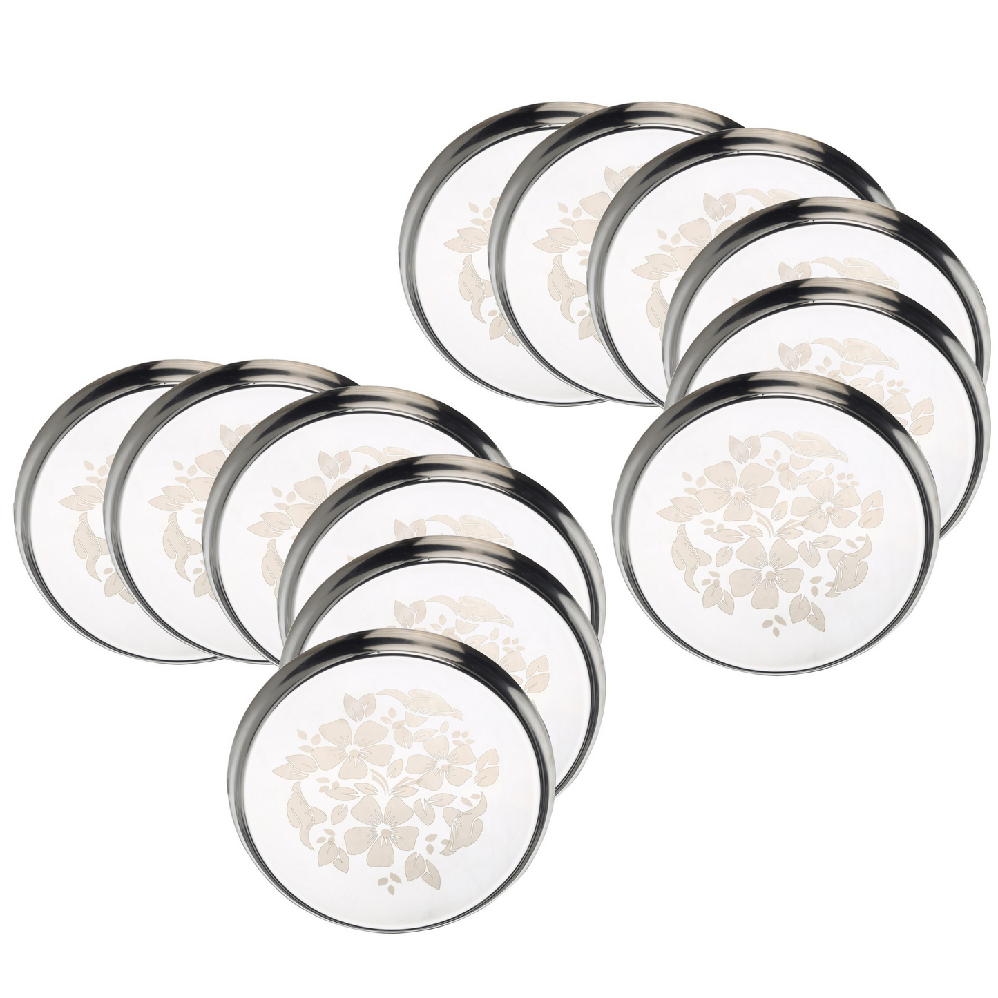 Stainless Steel Laser Print Heavy Gauge Dinner / Lunch Plates (Pack of 12)