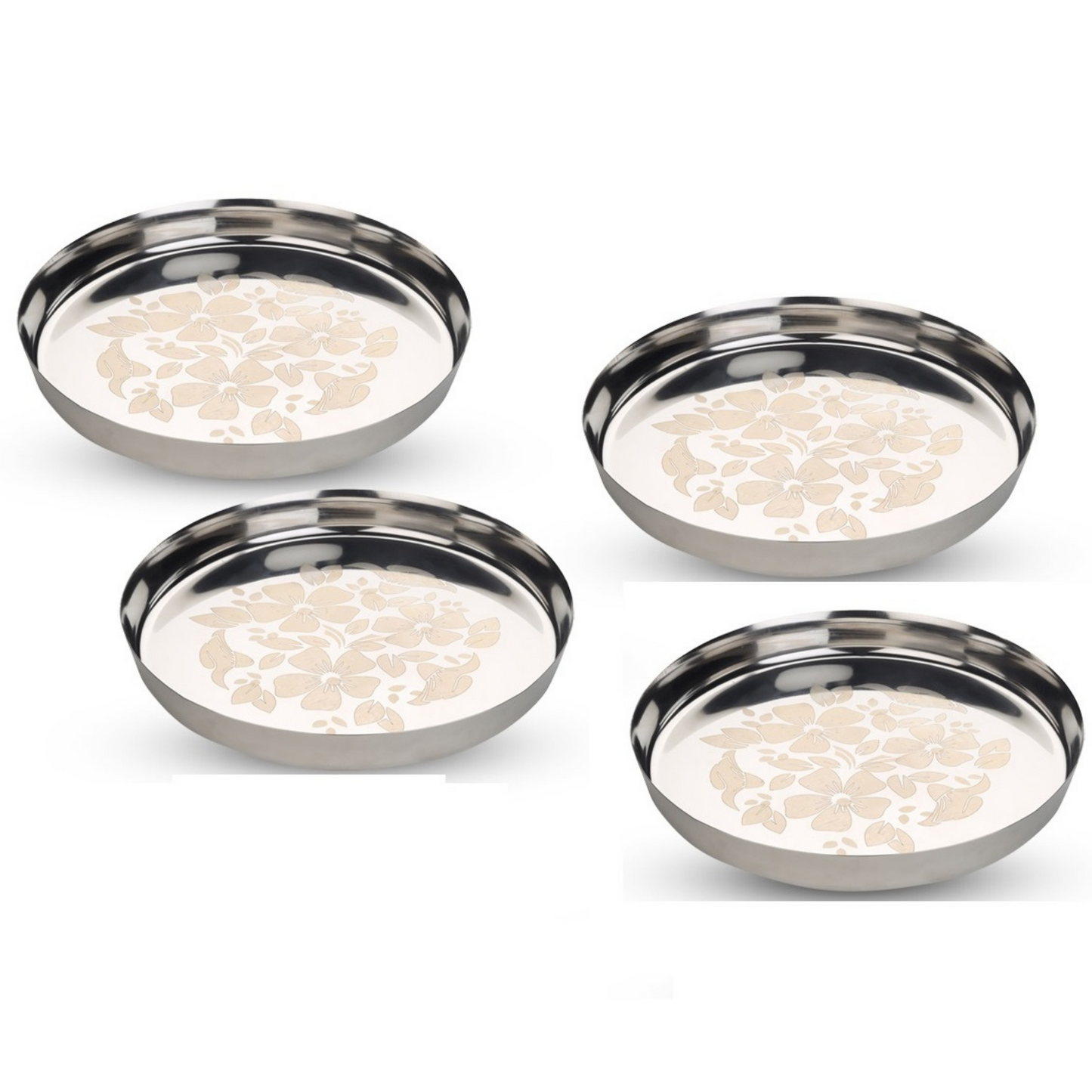 Stainless Steel Laser Print Heavy Gauge Dinner Plates (Pack of 4)