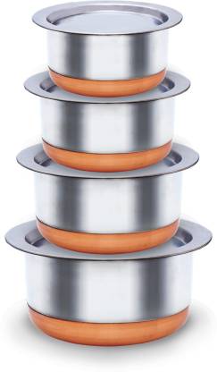 Stainless Steel Copper Base Tope With Lid - Set of 4