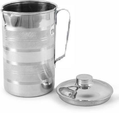 Stainless Steel Water Serving Jug with Lid and Glass Set