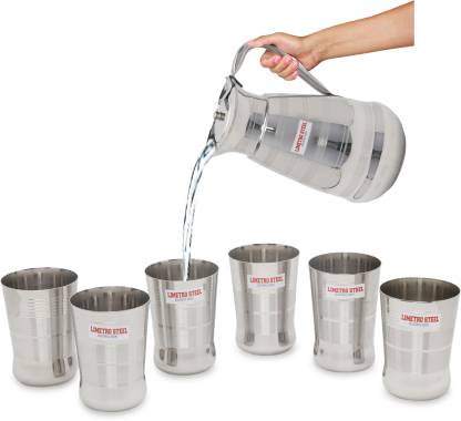 Stainless Steel Serving Jug and Glasses Set(GLASSES 6, JUG 1)