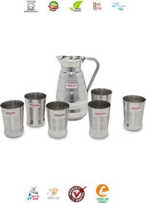 Stainless Steel Serving Jug and Glasses Set(GLASSES 6, JUG 1)