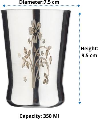 Multipurpose Stainless Steel Laser Print Serving Glasses- pack of 12 (G3-12) , (350 ml)