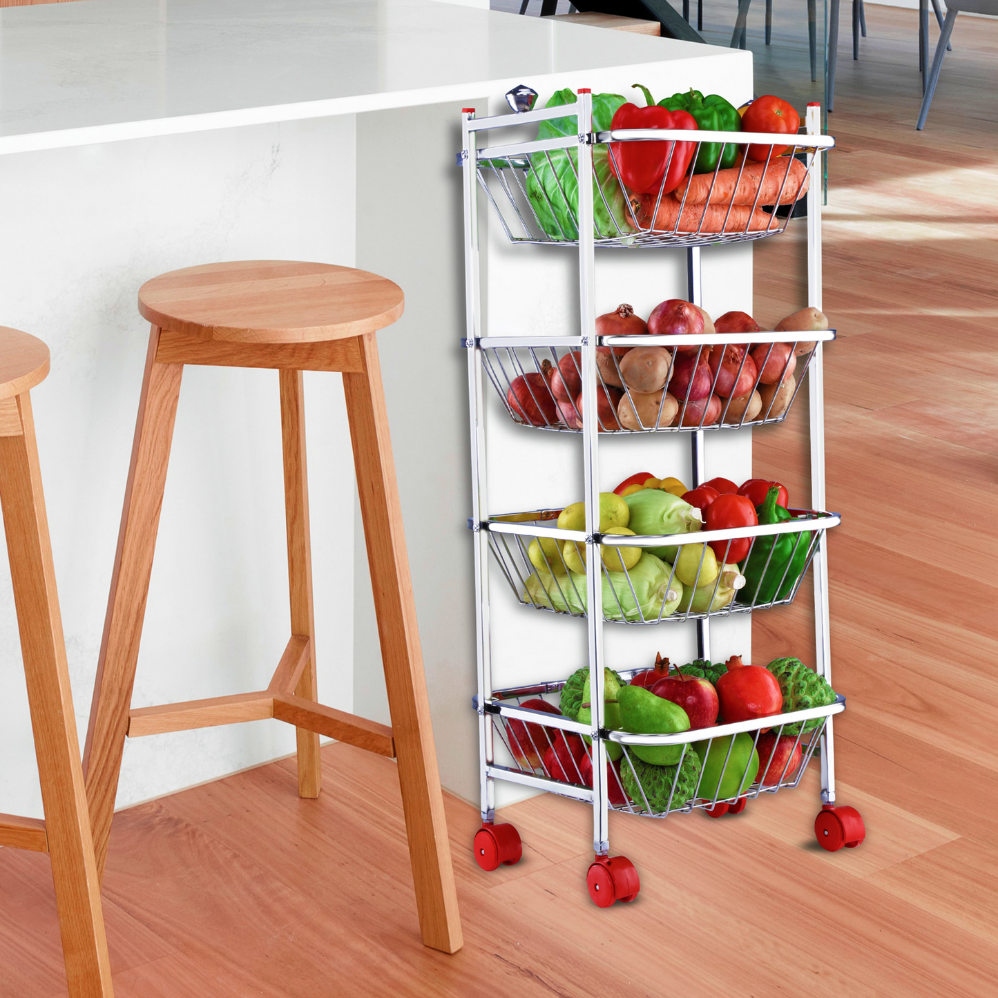Stainless Steel Fruits & Vegetables Trolley For Kitchen (Mogra)