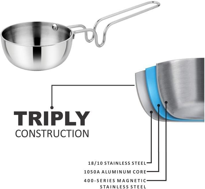 Triply Stainless Steel Tadka Pan with Long Handle | Small Tempering Pan for Indian Cooking | Durable, Rust-Resistant, Gas Stove Compatible