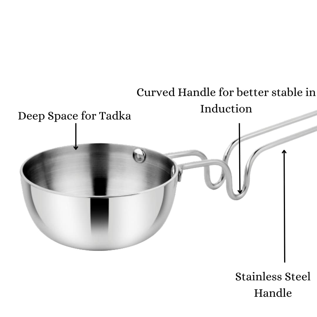Triply Stainless Steel Tadka Pan with Long Handle | Small Tempering Pan for Indian Cooking | Durable, Rust-Resistant, Gas Stove Compatible