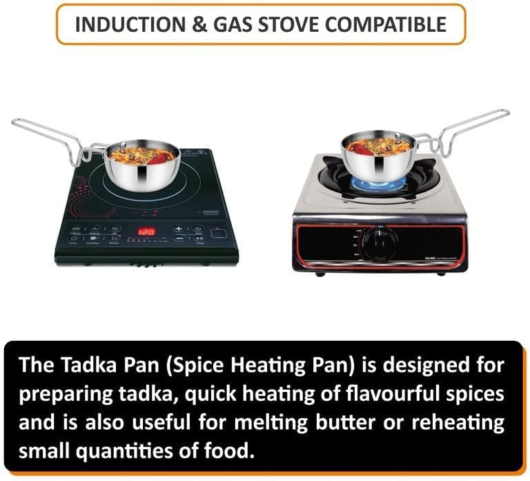 Triply Stainless Steel Tadka Pan with Long Handle | Small Tempering Pan for Indian Cooking | Durable, Rust-Resistant, Gas Stove Compatible