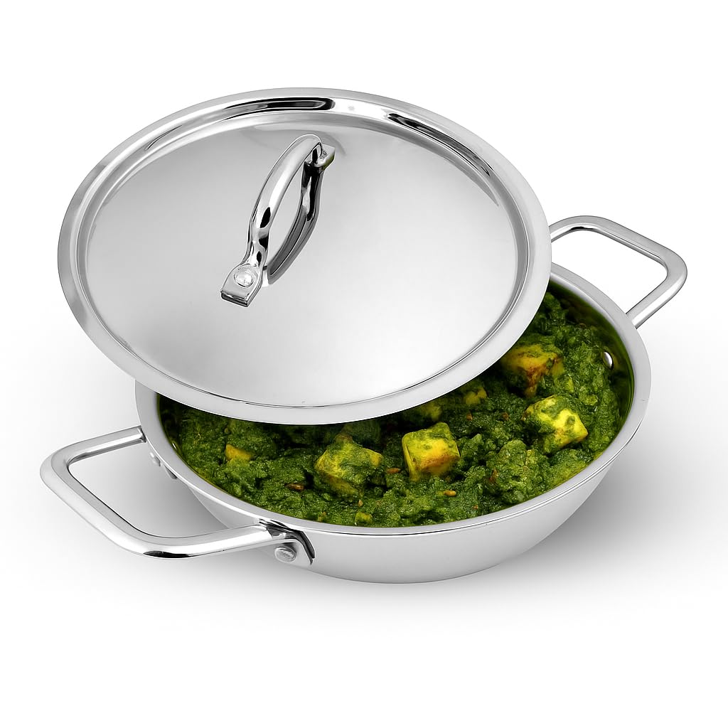 Triply Stainless Steel Kadai with Lid | Gas & Induction Base Saucepan.