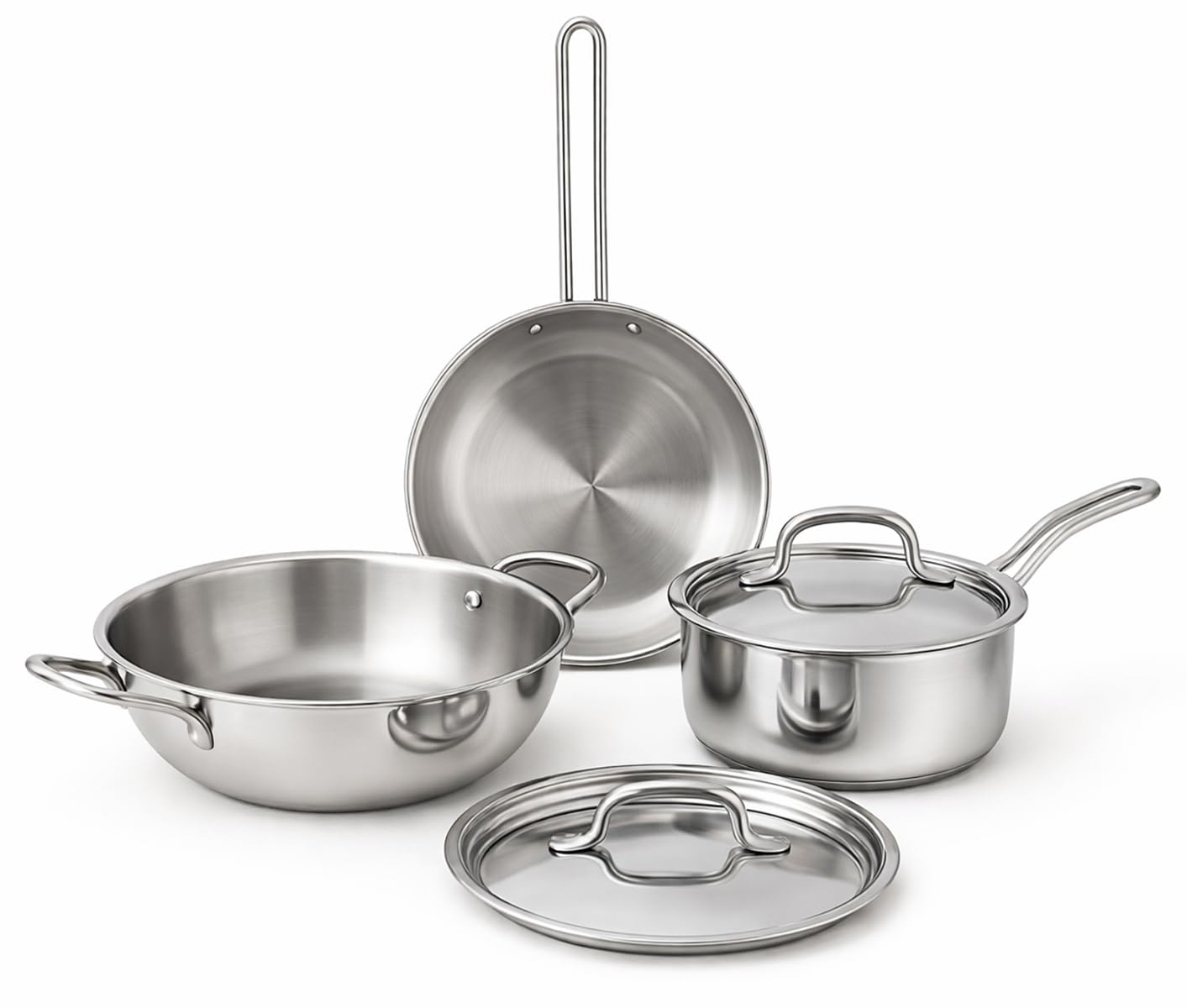 Triply Stainless Steel 5-Piece Cookware Set -  Induction Compatible, Fast & Even Heating