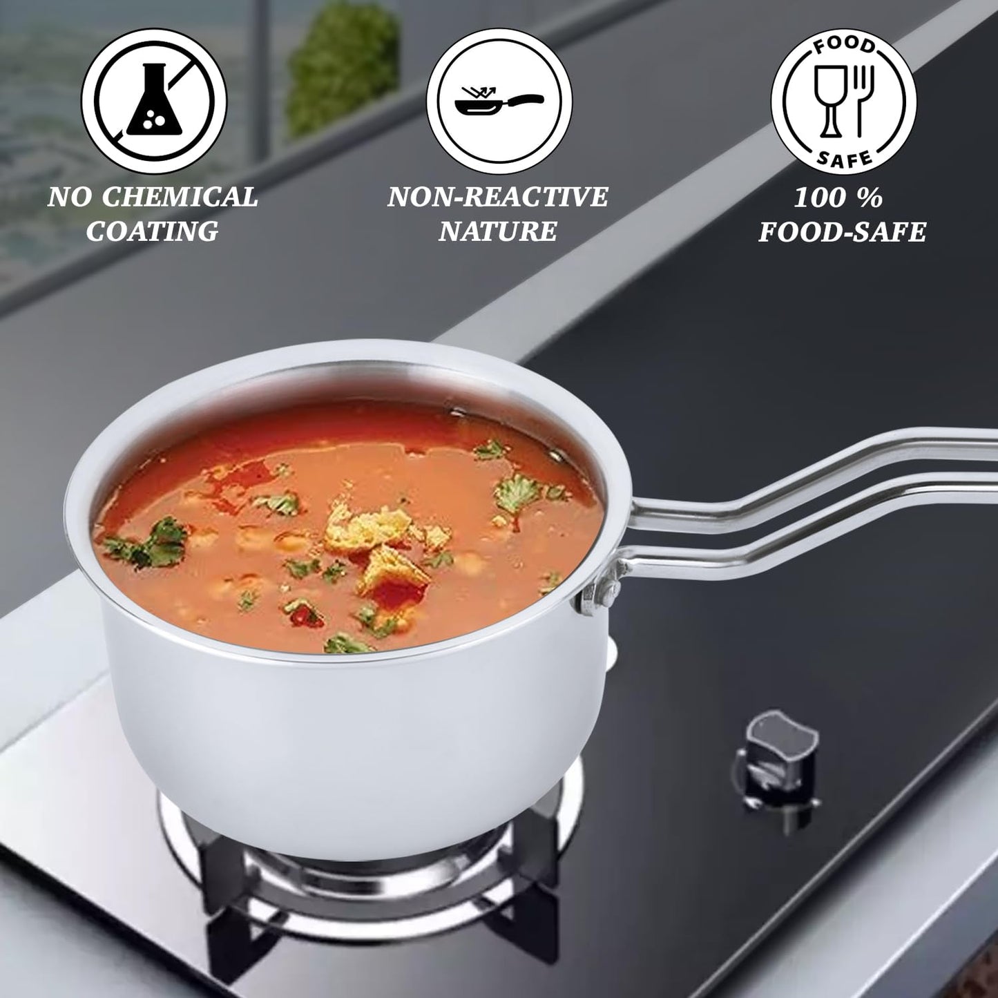 Triply Stainless Steel Saucepan with Stainless Steel Lid | Gas & Induction Base Saucepan.