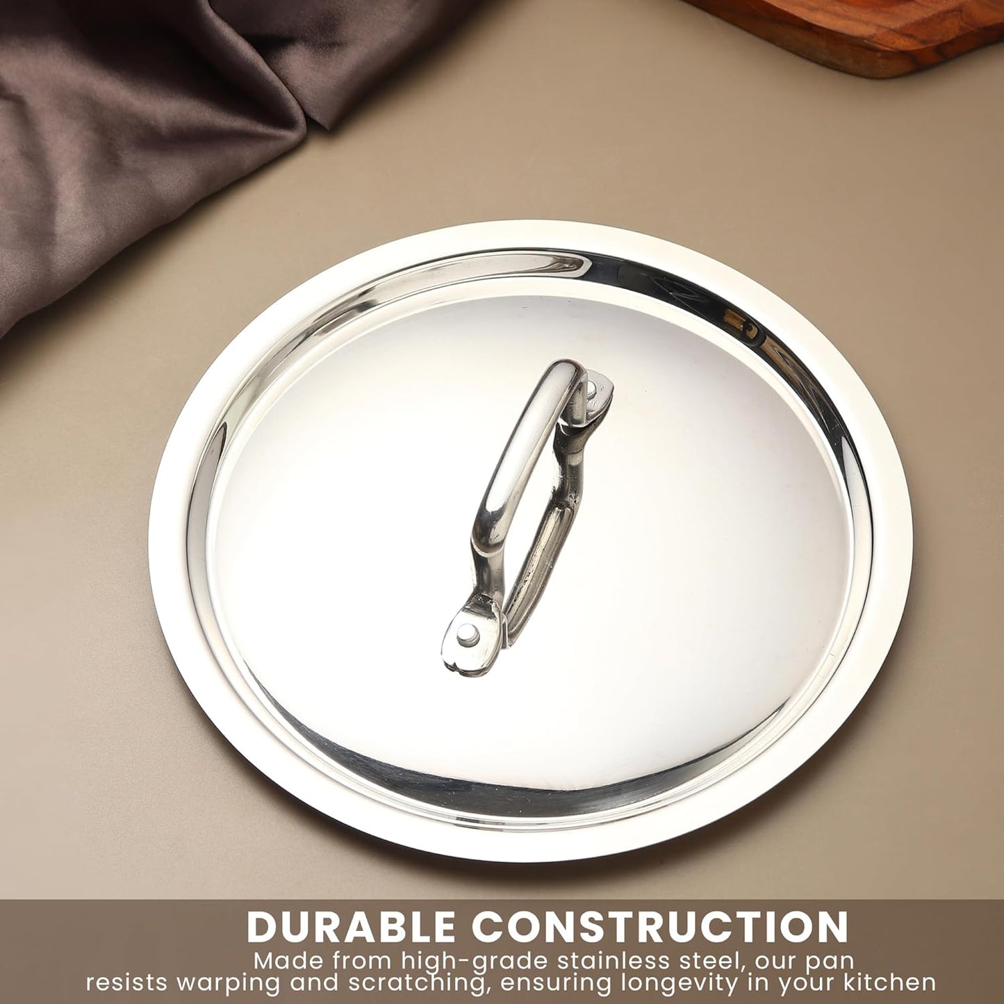 Triply Stainless Steel Kadai with Lid | Gas & Induction Base Saucepan.