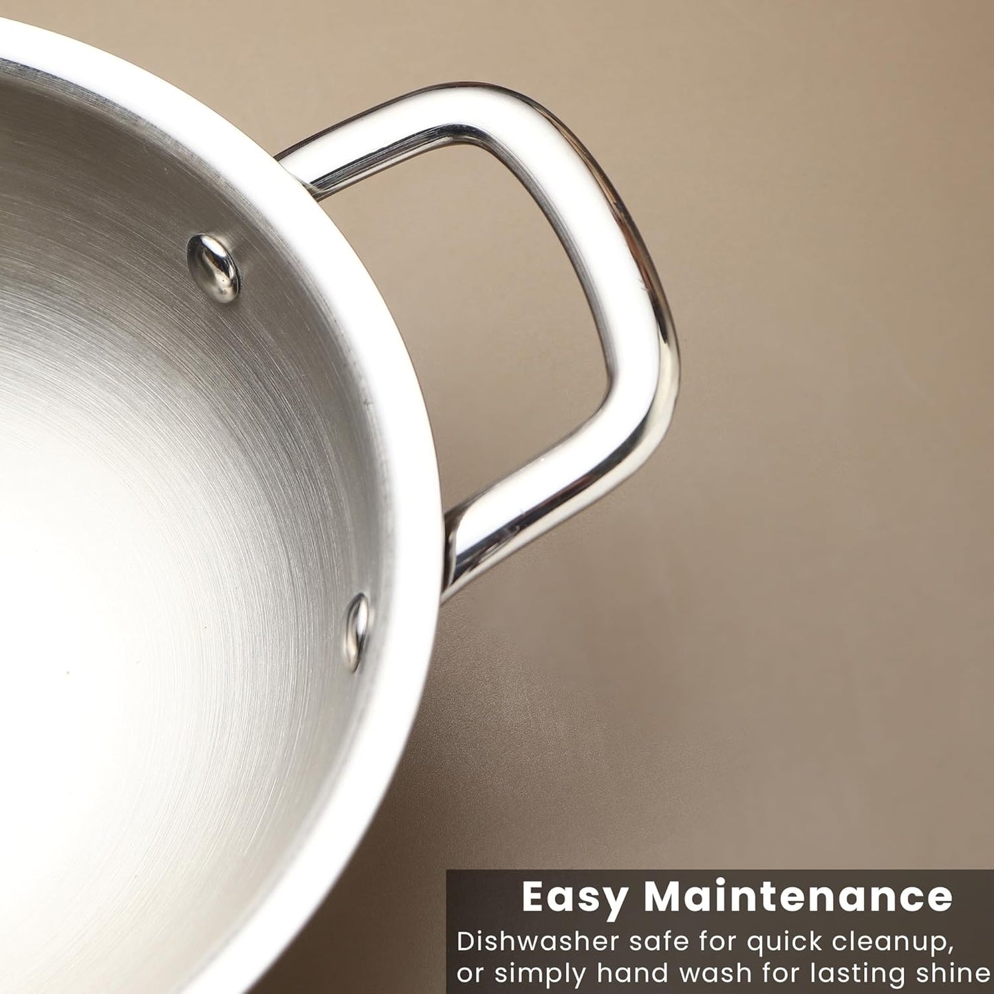 Triply Stainless Steel Kadai with Lid | Gas & Induction Base Saucepan.