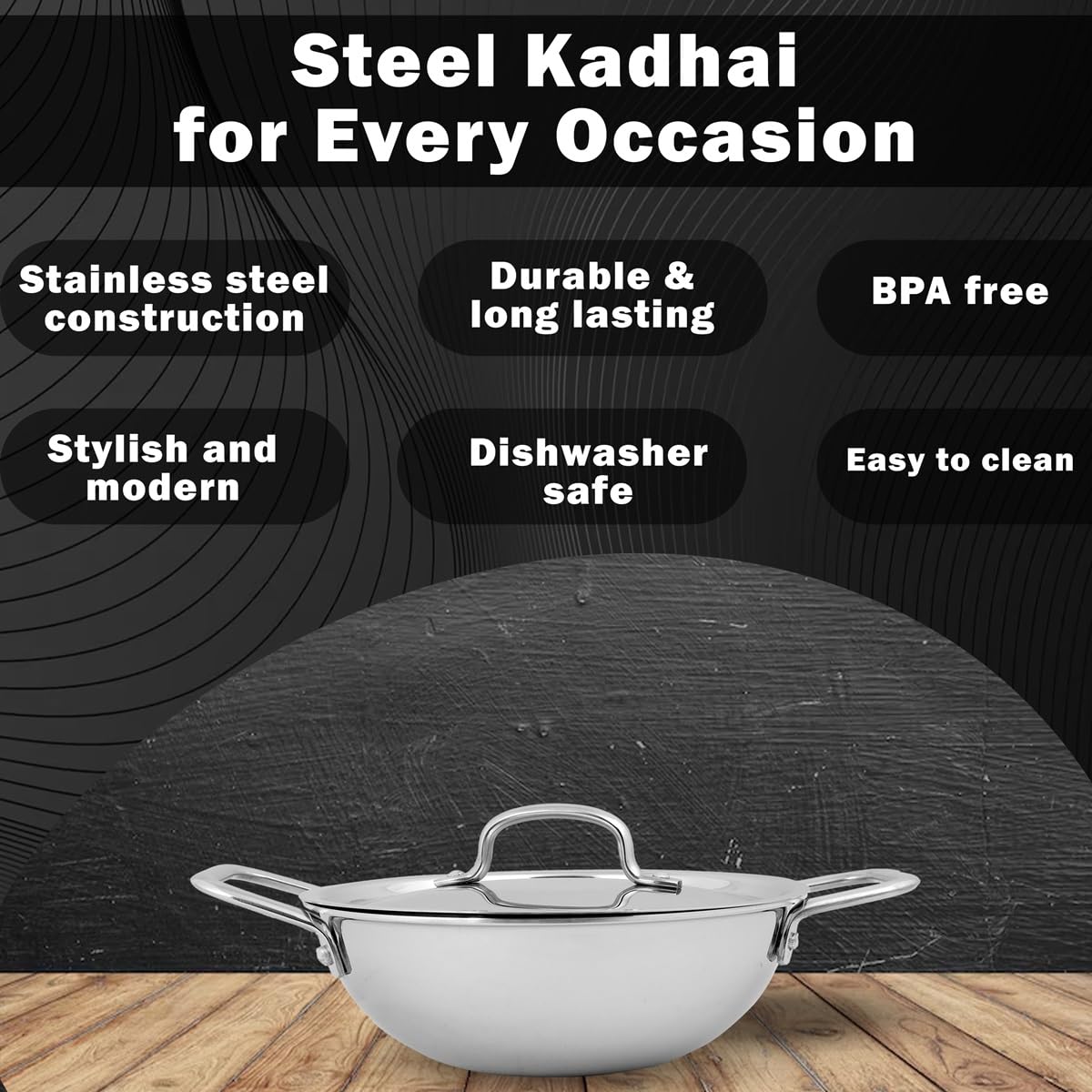 Triply Stainless Steel Kadai with Lid | Gas & Induction Base Saucepan.