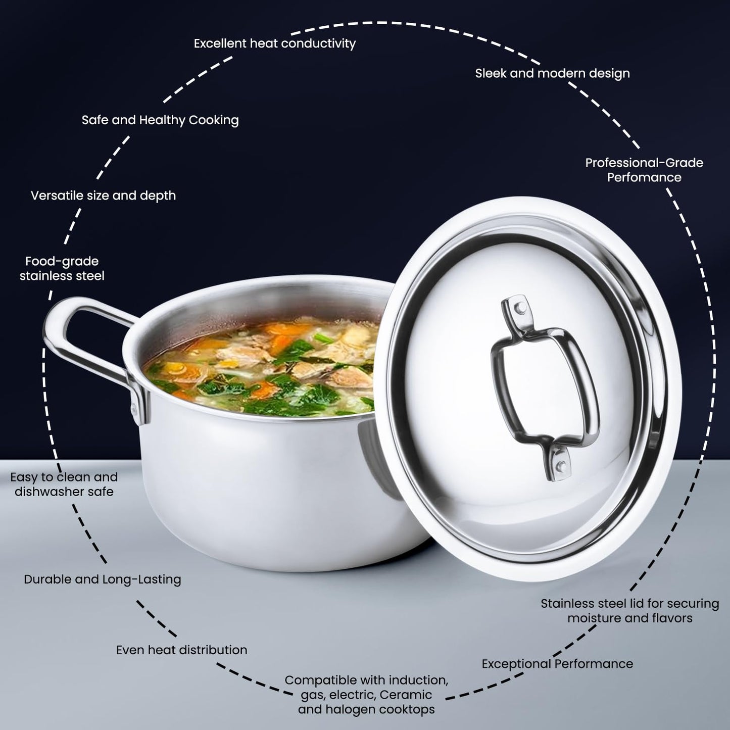 Triply Stainless Steel Hotpot with Stainless Steel Lid | Gas & Induction Base Hotpot