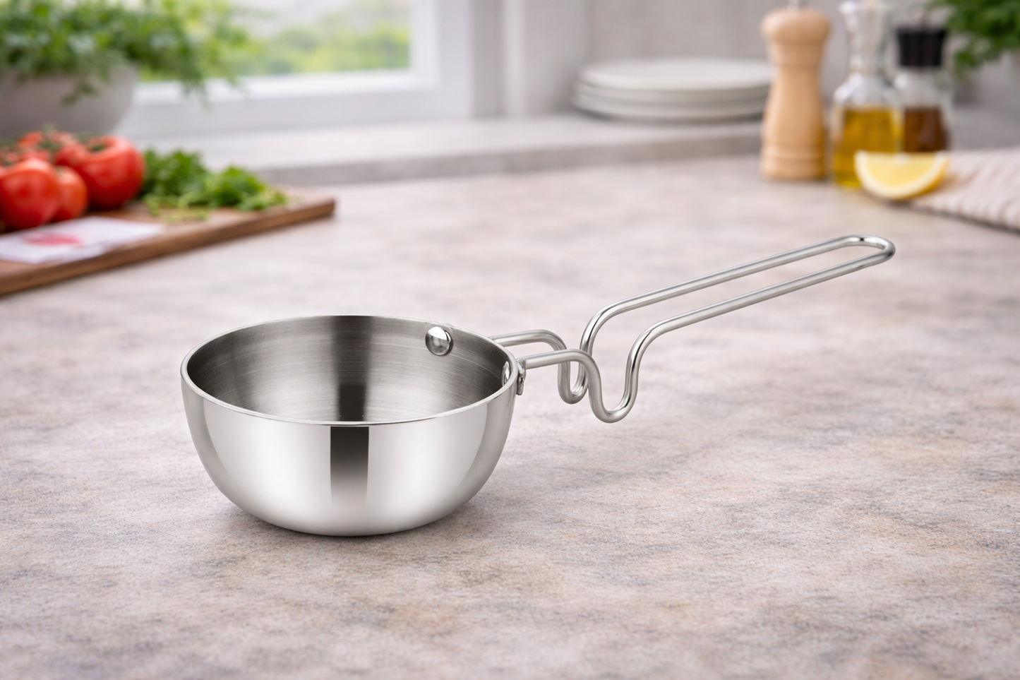 Triply Stainless Steel Tadka Pan with Long Handle | Small Tempering Pan for Indian Cooking | Durable, Rust-Resistant, Gas Stove Compatible