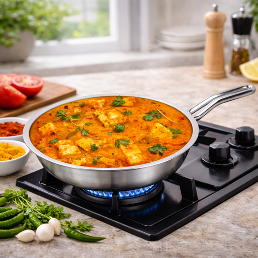 Premium Series Triply Stainless Steel Frypan | Gas & Induction Base Saucepan