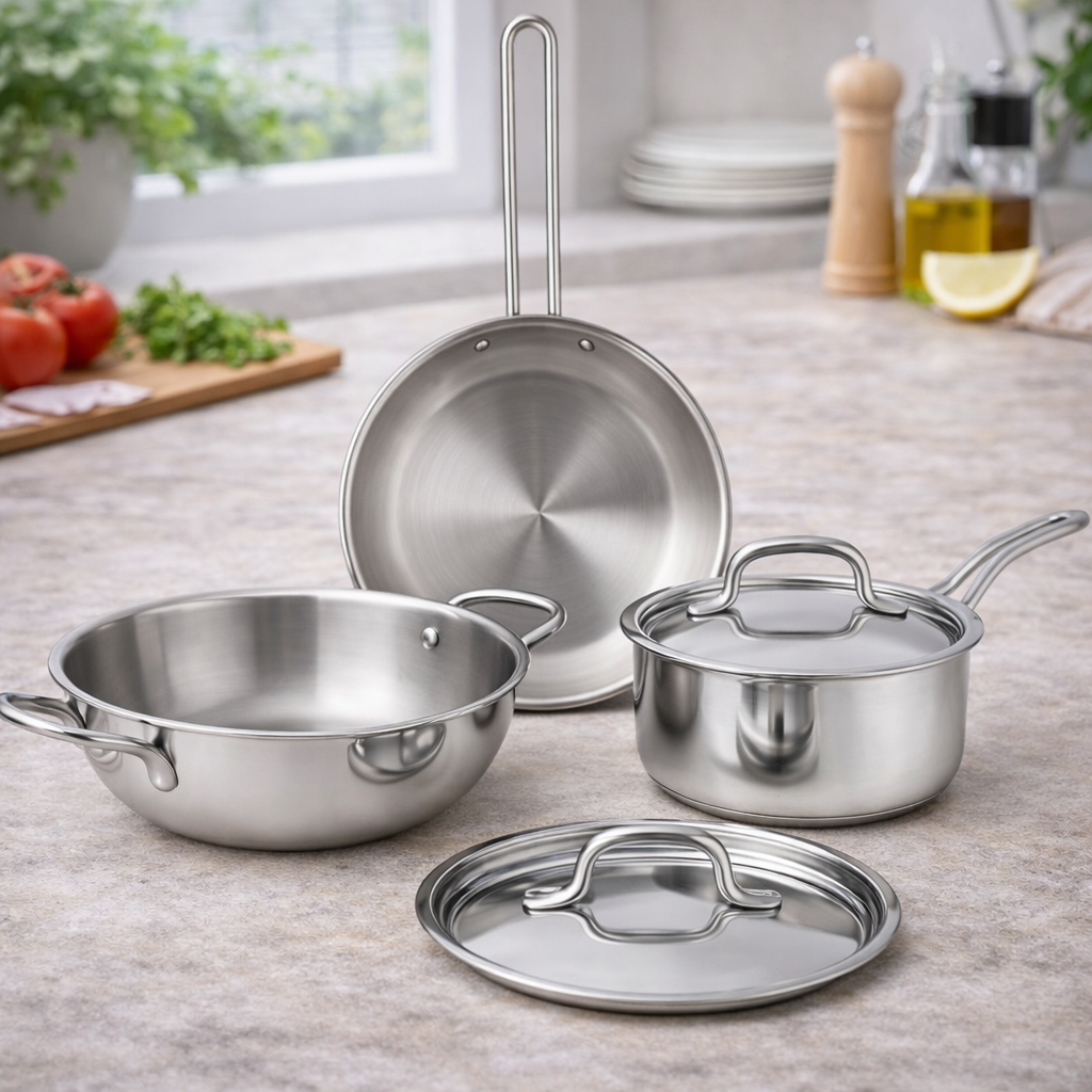 Triply Stainless Steel 5-Piece Cookware Set -  Induction Compatible, Fast & Even Heating