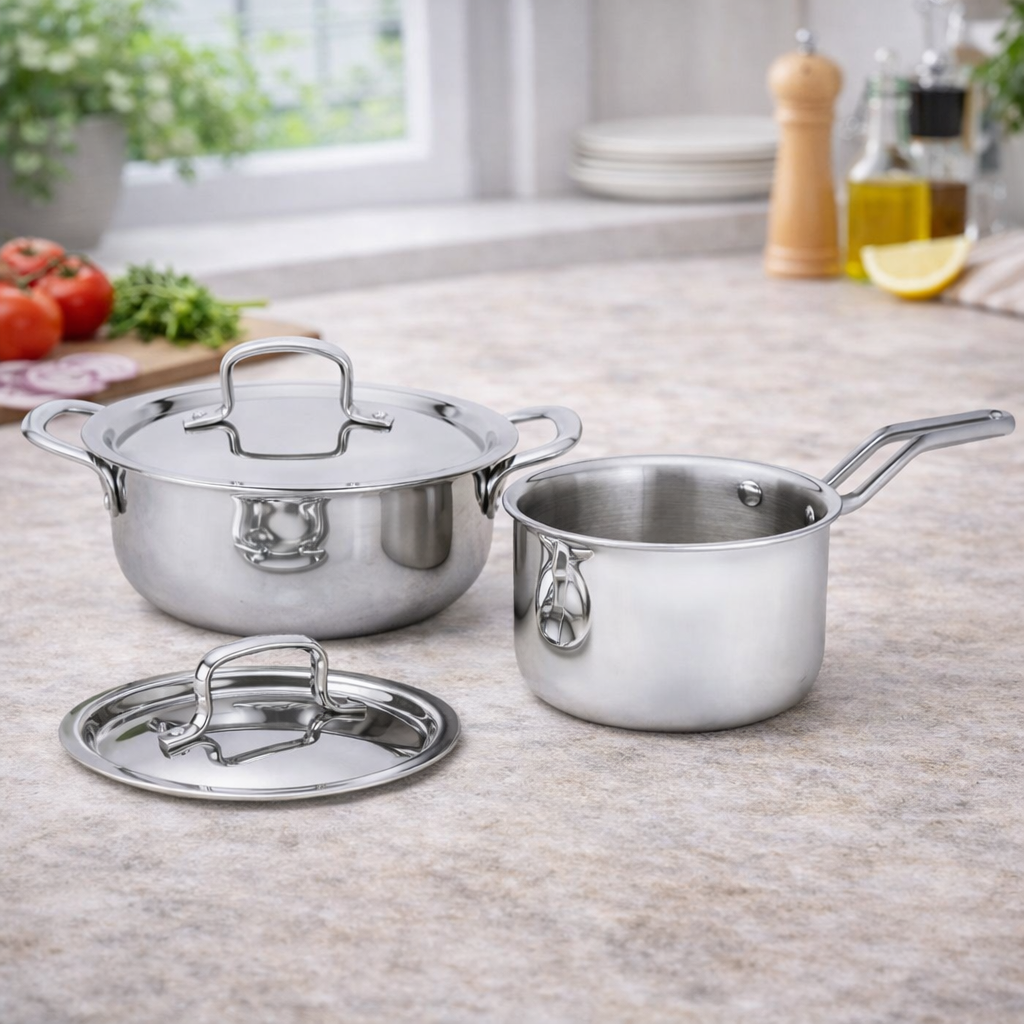 Triply Stainless Steel 5-Piece Cookware Set -  Induction Compatible, Fast & Even Heating