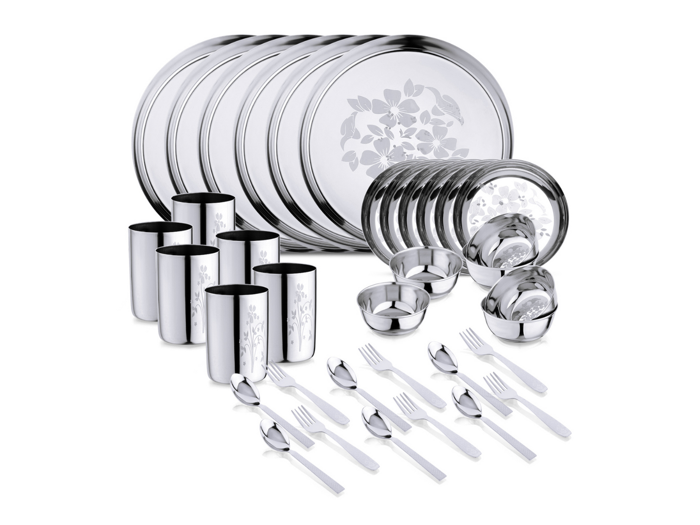 Stainless Steel Laser Print Dinner Set (Pack of 36 )