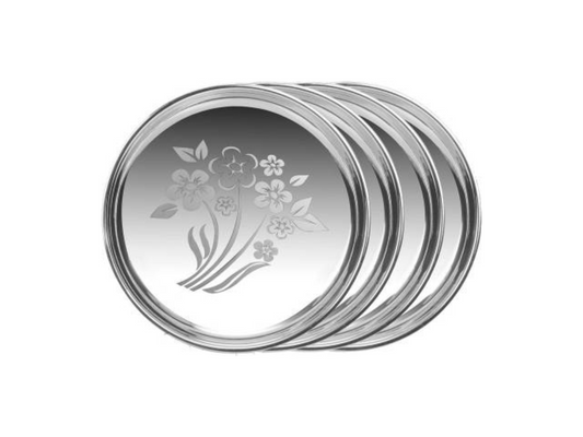 Stainless Steel Laser Printed  Lunch Plates (Pack of 4)