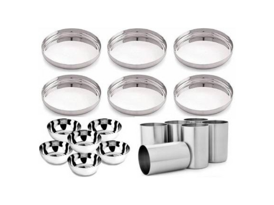 Stainless Steel Dinner Set of 18 for Family of 6 Peoples