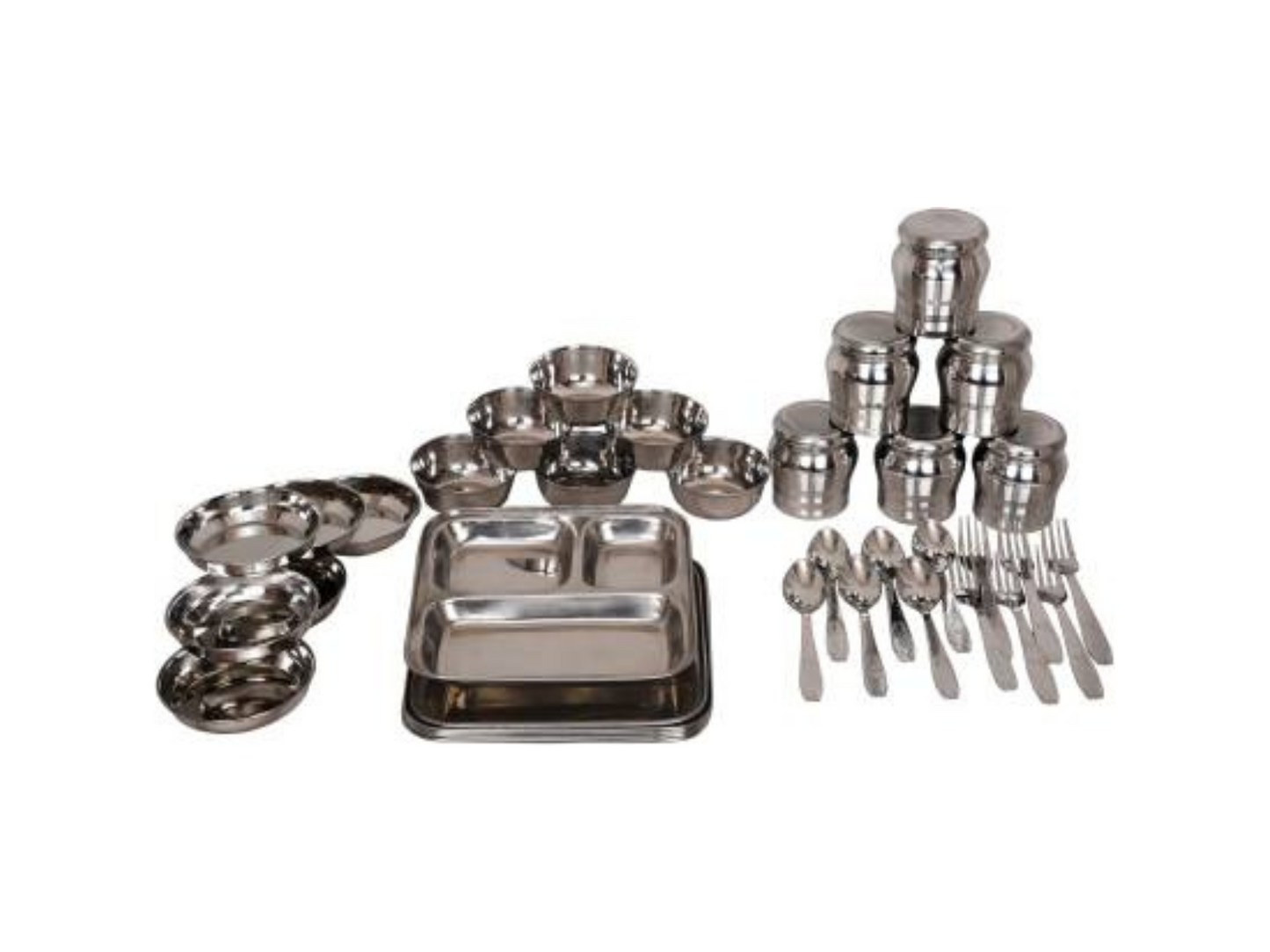 Stainless Steel Dinner Set of 36 with Bhojan Thali for Family of 6 Peoples