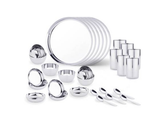 Stainless Steel Dinner Set of 30 for Family of 6 Peoples