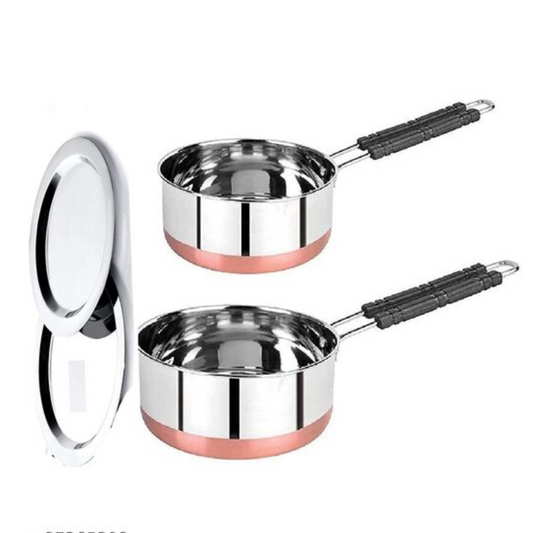 Flat Bottom Copper Base Saucepan with Lid (pack of 2)