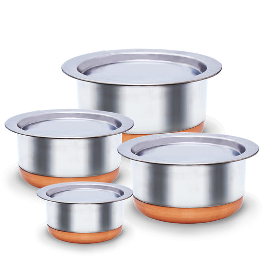Stainless Steel  Copper Base Tope With Lid - Set of 4