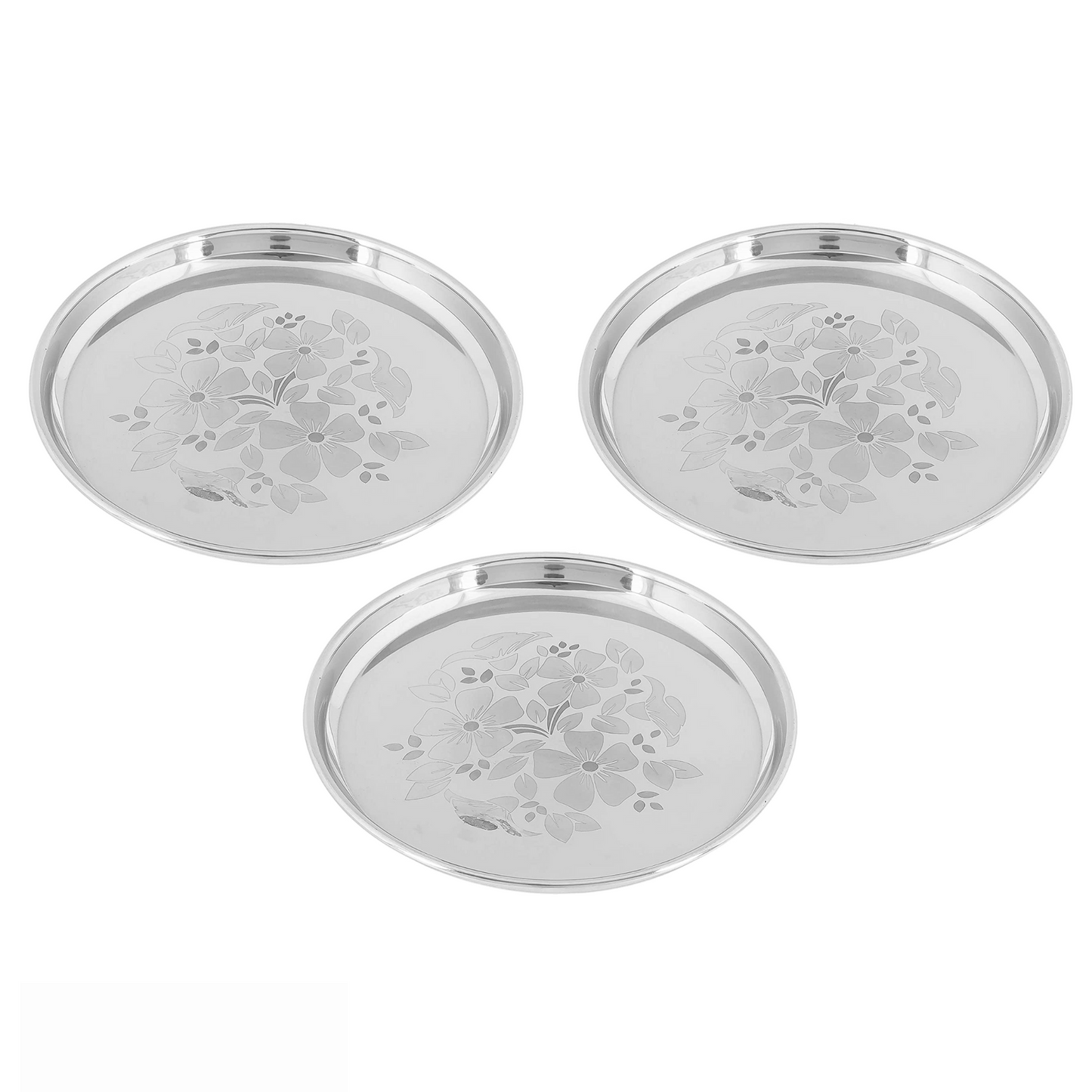 Stainless Steel Laser Printed  Lunch Plates (Pack of 3)