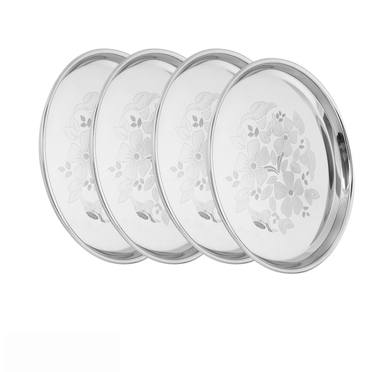 Stainless Steel Laser Printed  Lunch Plates (Pack of 4)