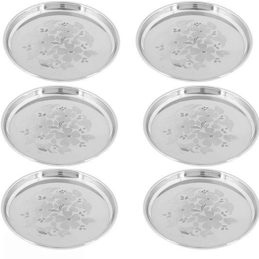 Stainless Steel Laser Printed  Lunch Plates (Pack of 6)