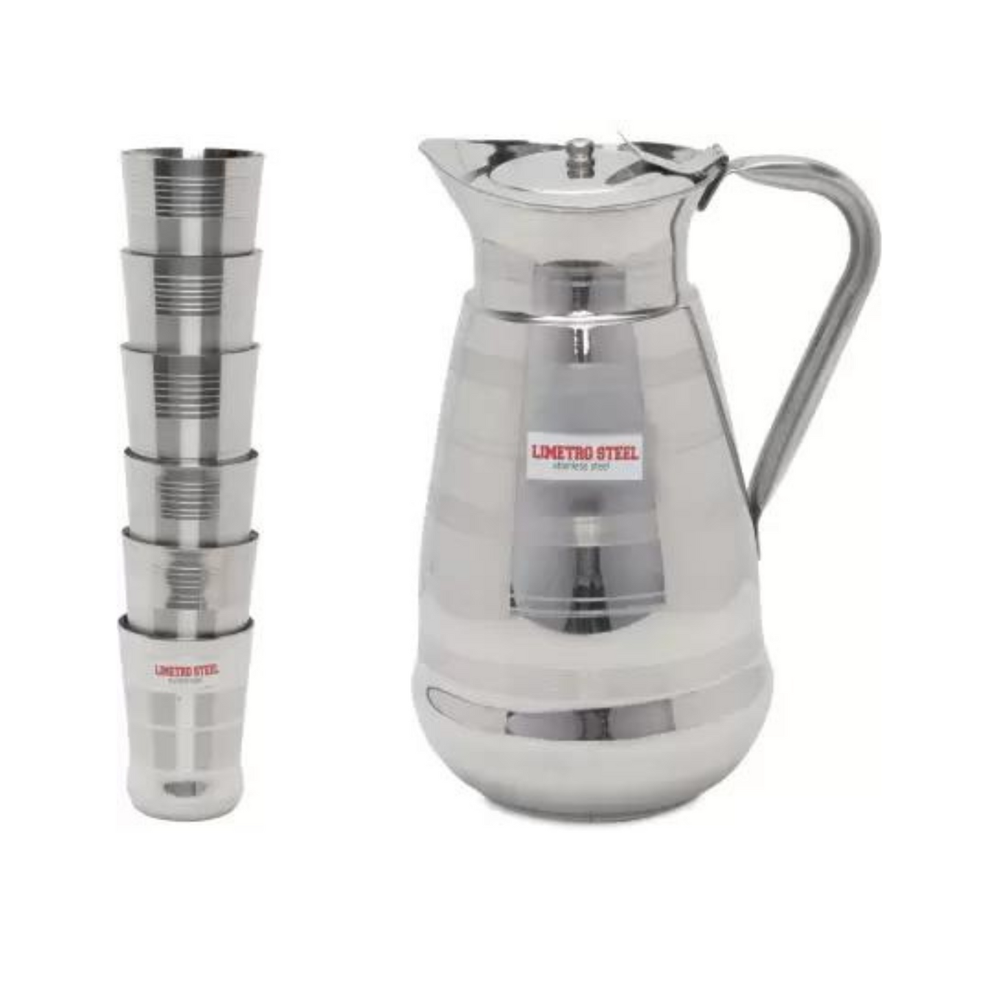 Stainless Steel  Serving Jug and Glasses Set(GLASSES 6, JUG 1)