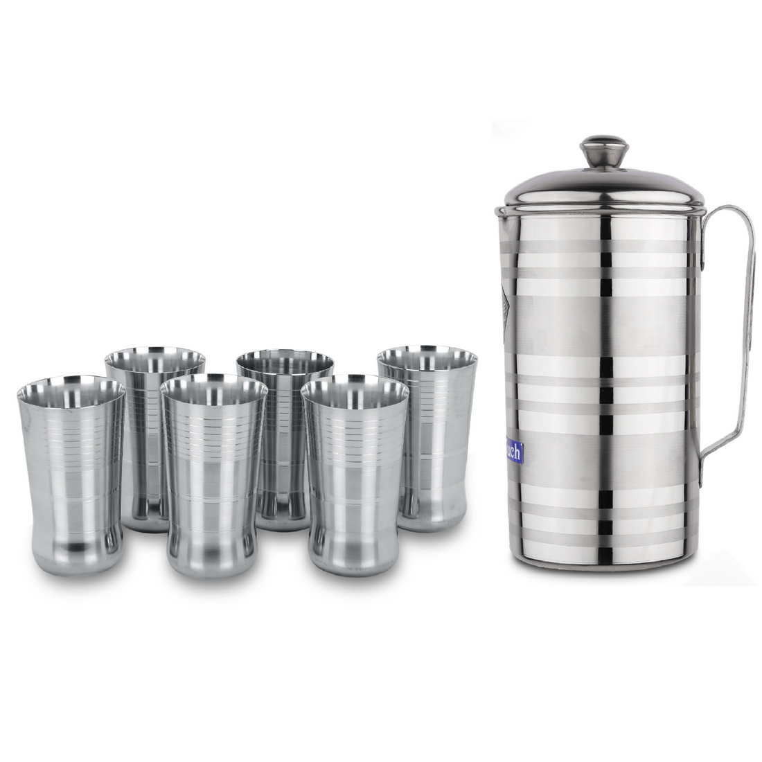 Stainless Steel Water Serving Jug with Lid and Glass Set LiMETRO STEEL