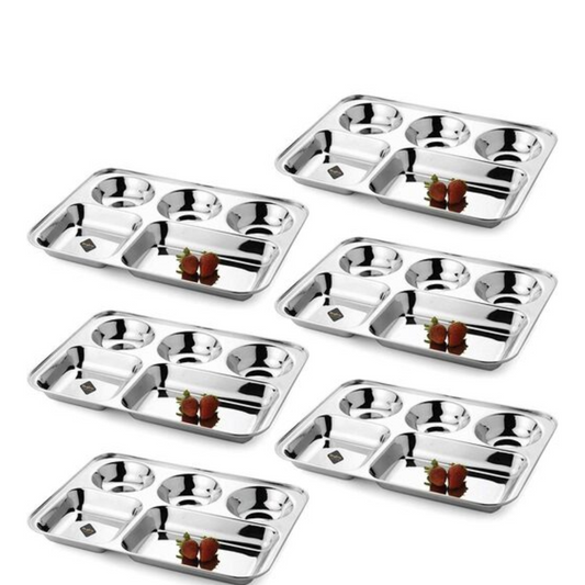 Stainless Steel Lunch, Bhojan Plate ( Pack of 6)