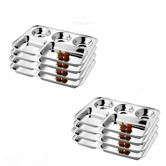 Stainless Steel Bhojan / Lunch / Dinner Plate (Pack of 8)