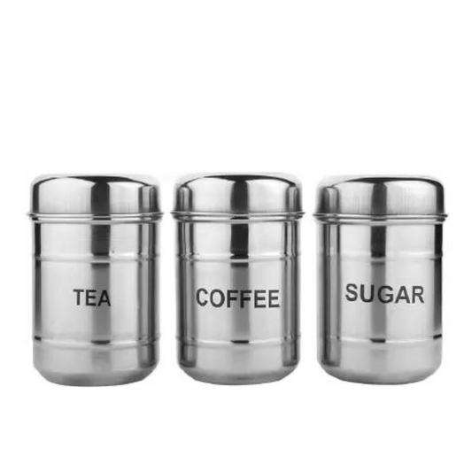 Stainless Steel Tea, Coffee and Sugar Container Set  - 750 ml  (Pack of 3, Silver)