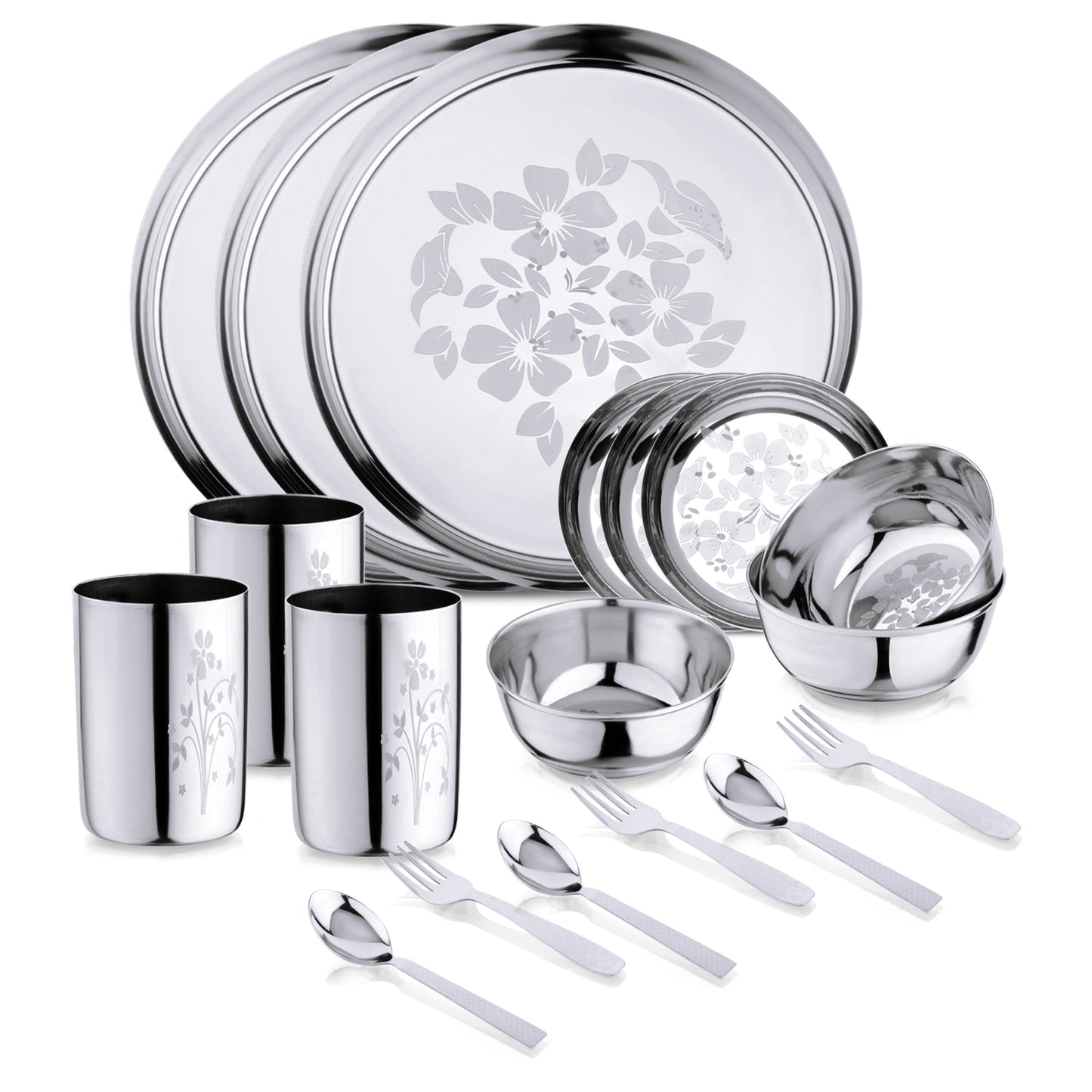 Stainless Steel Dinner Set of 18 for Family of 3 Peoples